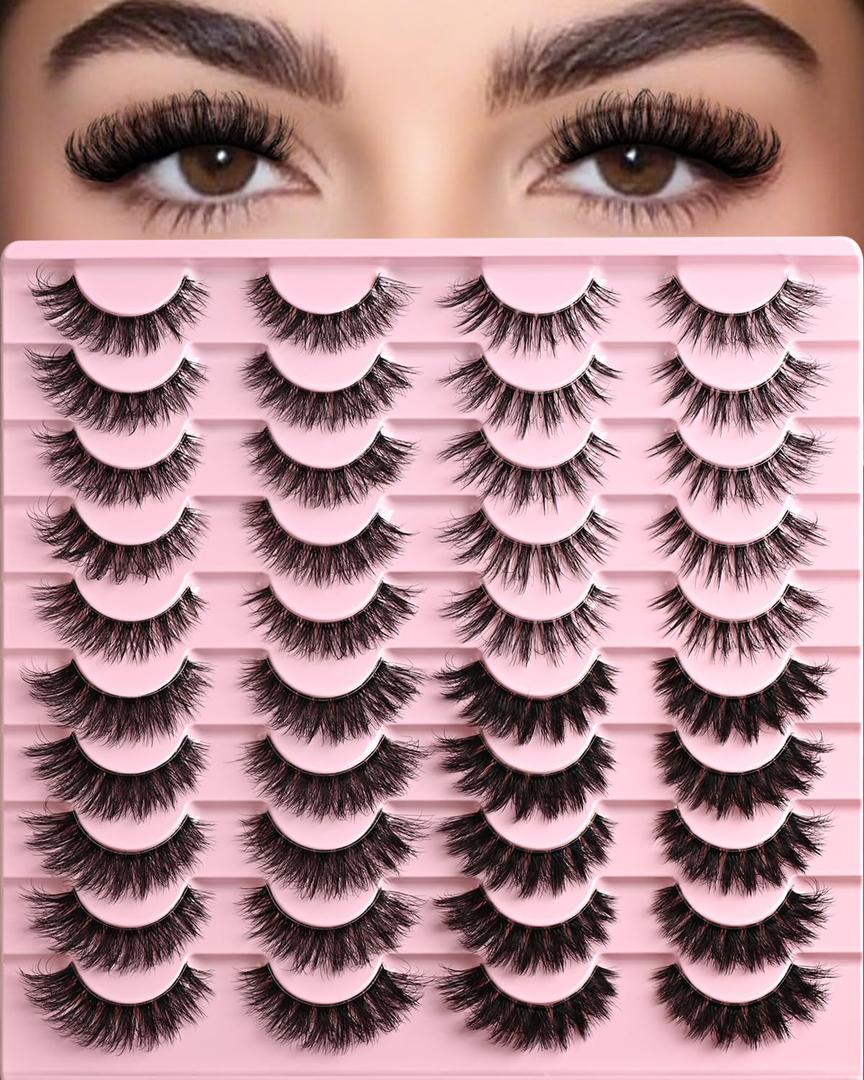 Lashes Wispy False Eyelashes Strips 4 Styles Cat Eye Strip Lash Natural Looking Fake Mink Eyelash Pack Short Fluffy Full Lashes that Look Like Extensions Wispies Clear Band Pestaas Postizas