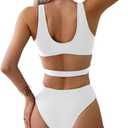 Women's Deep V Neck One Piece Swimsuit O-Ring Swimwear Sexy Cut Out Bathing Suit (White, M)