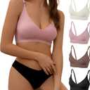 DEANGELMON V Neck Bra Padded Seamless Adjustable Straps Bralettes Everyday Basic Sleeping Bras Multiple Pack (Medium, Black,coffee,pink,white)