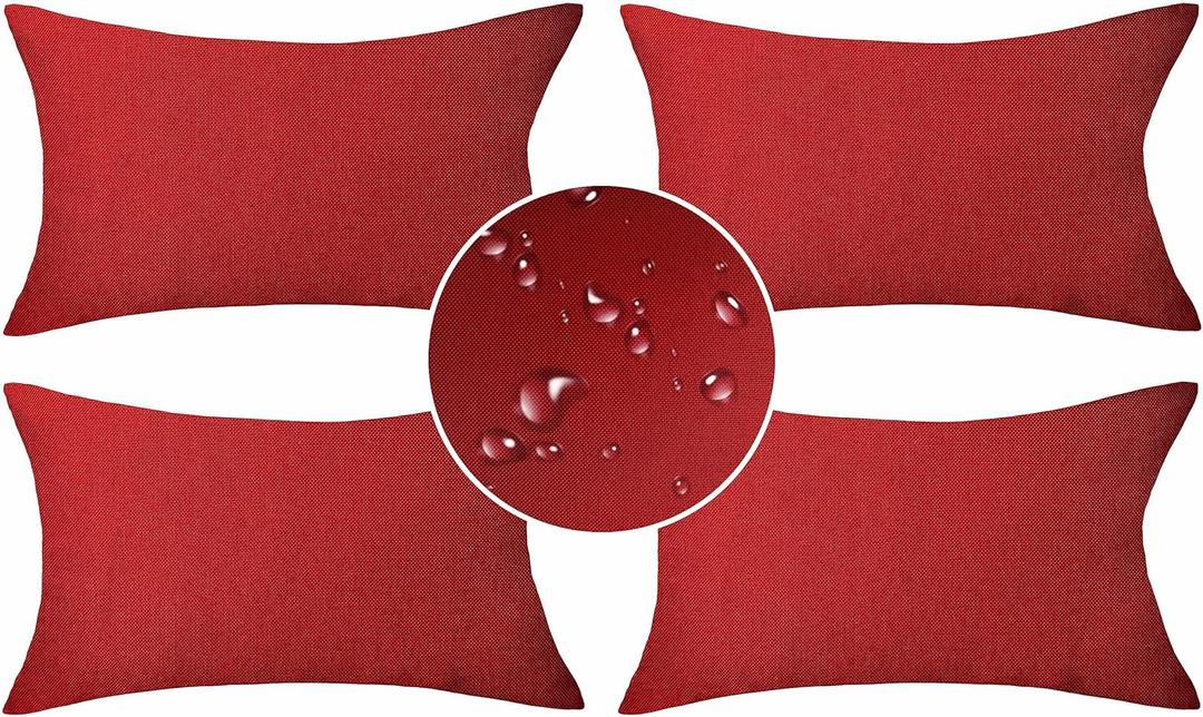 Demetex Red 12x20 Pillow Covers Outdoor Decorative Throw Pillows Waterproof Linen Pillow Cases for Garden Lawn and Living Room, Set of 4, 12 x 20 Inch, Red