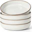 Herogo Stoneware Pasta Bowls Set of 4, 37 Ounce Large Wide Shallow Plates and Stackable Serving Bowls Sets for Salad Soup Cereal, Microwave & Dishwasher Safe, Ivory White
