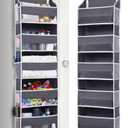 ULG 1 Pack Over Door Organizer with 5 Large Pockets 10 Mesh Side Pockets, 44 lbs Weight Capacity Hanging Storage Organizer with Clear Window Kids Toys, Shoes, Diapers, Dark Grey, 5 Layers