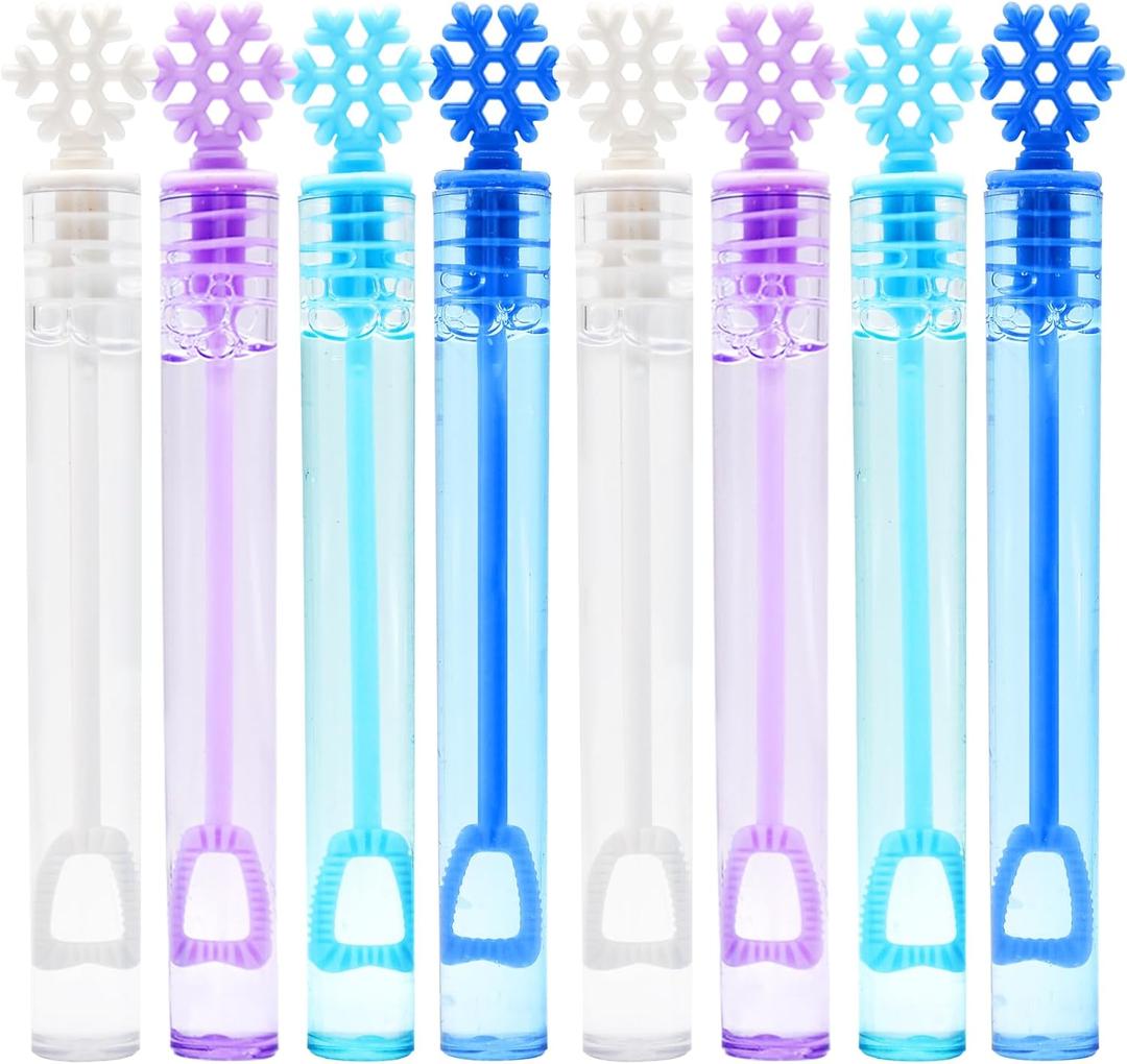 48 Pack Bubbles for Kids Party Favors - 4 Colors Mini Snowflake Bubble Wand Bulk with Bubbles Refill Solution Toys for Christmas Winter Easter Basket Goodie Bag Stuffers Birthday Gifts Supplies