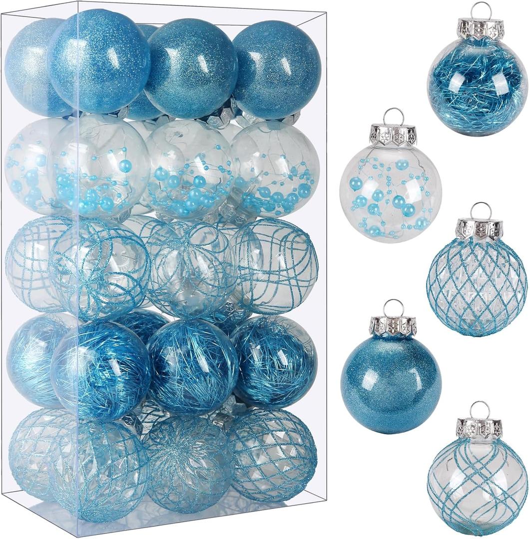 Christmas Ball Ornaments, 30ct 2.36 Inch Blue Shatterproof Clear Plastic Pet Ornaments for Holiday Wedding Party Gift Decorations PALE BLUE