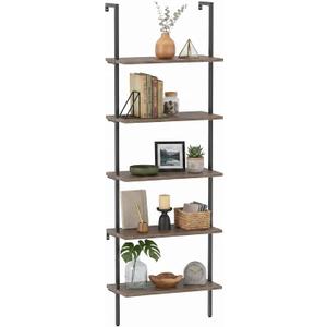 aboxoo Ladder Shelf Open Bookshelf 5-tier Wood Wall-mounted Bookcase Storage Rack Open Back Industrial Modern Plant Flower Stand Utility Organizer Bookcase Metal Frame Furniture Office Kitchen Bedroom, 1PC