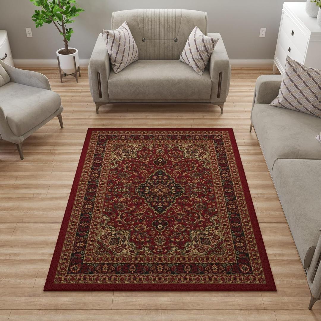 Ottomanson 5' x 6'6" Rugs for Living Room Oriental Area Rug for Bedroom - Non Slip Durable Large Floor Carpet for High Traffic Areas - Indoor Rug for Dining Room Kitchen Kids Playroom, Red