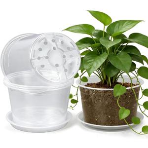 12 Inch Clear Nursery Pots with Drainage and Sacuers, 4 Pack Plastic Pots for Plants Indoor Outdoor, Large Clear Pots for Flowers, Succulents (12inx4pcs)