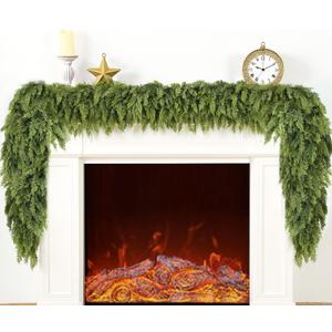9FT Double Fullness Christmas Cedar Garland with 280 Tips Cedar Branches Artificial Realistic Thick Soft Green Faux Winter Greenery Pine Garlands for Fireplace Mantel Table Doorframe