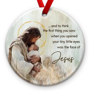 2 x Memorial Jesus Baby Ornaments - Miscarriage Gift Ornament for Loss of Baby, Infant - in Loving Memory Decoraton - Catholic Religious Keepsake, Sympathy Home Decor for Christians Mom & Dad