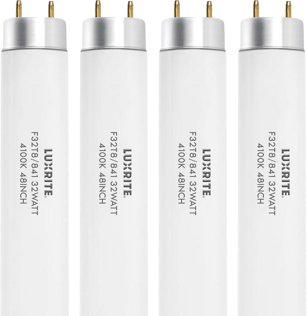 LUXRITE F32T8/841 T8 Fluorescent Tube Light Bulb (1" Diameter), 32W, 48 Inch, 4100K Cool White, 2800 Lumens, G13 Bi-Pin Base, (T8 Only, Not Compatible with T12 or LED Fixtures) - LR20732, 4-Pack