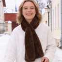 Faux Fur Scarf with Hidden Zipper Pocket, Womens Scarf with Pockets, Pull Through Winter Scarfs for Cold Weather, Brown