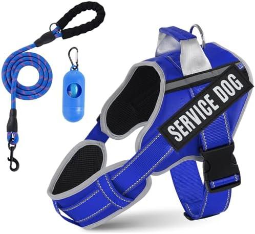Neck Padded Dog Vest Harness and Leash Set, No Pull Adjustable Service Pet Harness with 8 Dog Patches, Reflective in Training Easy Control Pet Vest with 5ft Dog Leash for Small Dogs