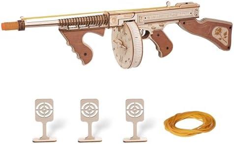 Rowood 3D Puzzles for Adults,Rubber Band Tommy Gun Toy Wooden Model Kit,3D Wooden Puzzles Gift Craft for Men,DIY Wooden Building Kits,Unique Gifts for Adults