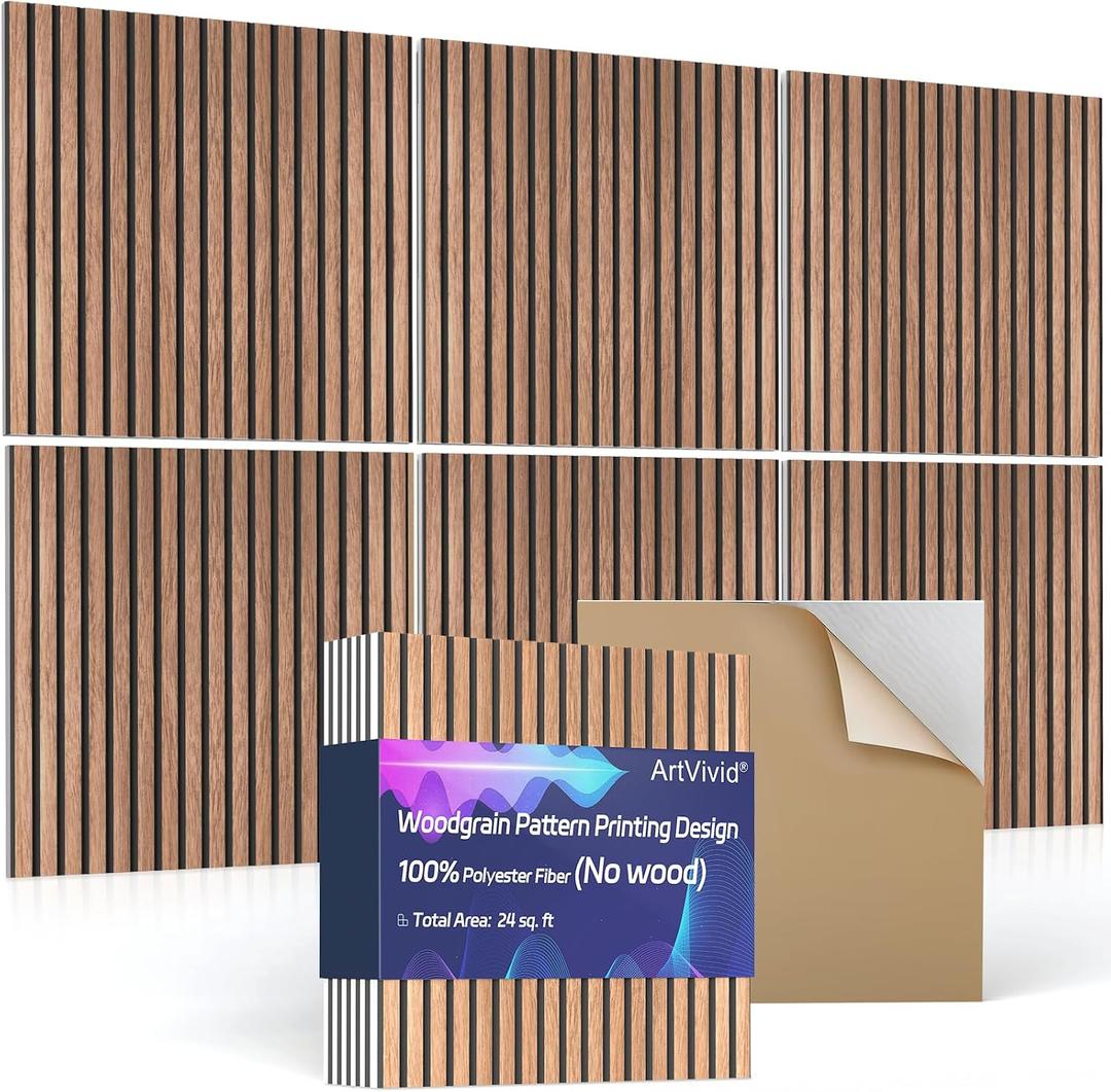 6Pack Large Acoustic Panels, Self-Adhesive Soundproof Wall Panels, Sound Proof Foam Panels for Walls, Decorative Acoustic Wall Art for Recording Studio, Home, 24240.4", Traditional Walnut Color