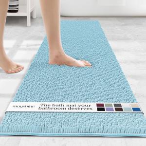 MAYSHINE Plush Shaggy Chenille Bath Mat | Extra Soft, Super Absorbent, Non-Slip Bathroom Rug | Fluffy Microfiber, Area Rug Sets for Bathroom Floor, Kitchen, Living Room | 71"x31" | Spa Blue