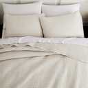 WDCOZY Beige Pick Stitch King Size Quilt Set, Striped Lightweight Soft Summer Spring Bedspread, Bamboo Linen Like Textured Coverlet, Chambray Farmhouse Country Rustic Bedding, Neutral Thin Comforter