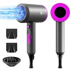 slopehill Professional Ionic Hair Dryer, Powerful 1800W Fast Drying Low Noise Blow Dryer with 2 Concentrator Nozzle 1 Diffuser Attachments for Home Salon Travel
