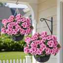 GLIDLION 2 Set Artificial Geraniums Flowers with Hanging Baskets for Outdoors - Sun Resistant Silk with Geranium Flowers, Fake Hanging Planters for Front Porch Garden Patio Home Decor (Pink)