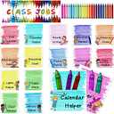 98 Pcs Crayon Classrooms Class Jobs Chart Set Colorful Class Bulletin Board Back to School Teacher's Helper Chalkboard Decor Classroom Bright Jobs Chart with 60 Adhesive Points