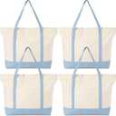 Sunnymove 4 Pcs Large Canvas Tote Bags Bulk with Top Zipper Closure, Reusable Grocery Shopping Bags, Bachelorette Party DIY Gifts (21" X 15" X 6",Light Blue)