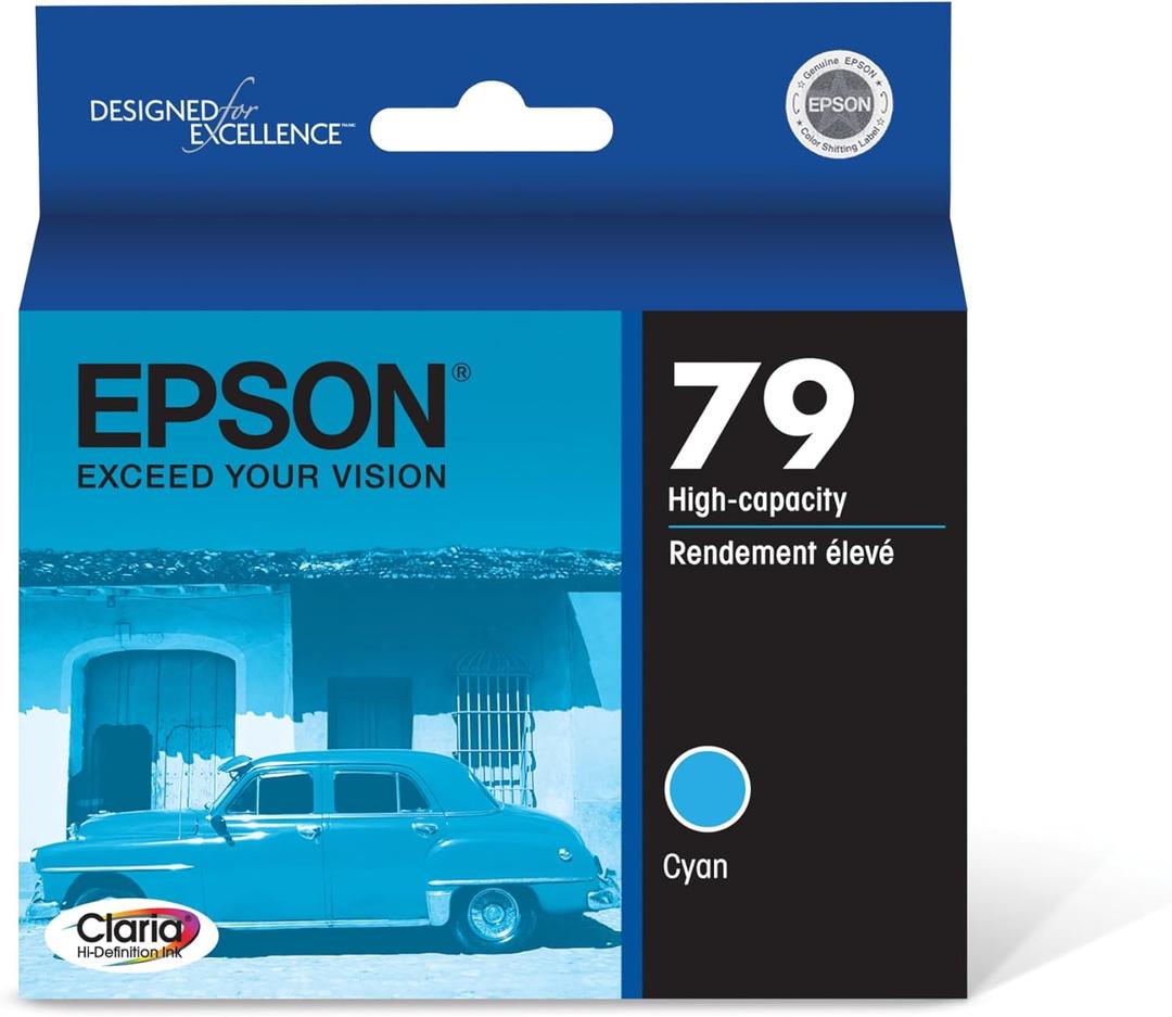 EPSON 79 Claria Hi-Definition Ink Standard Capacity Cyan Cartridge (T079220) Works with Artisan 1430, Stylus Photo 1400