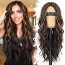 Eawwii Dark Brown Mixed Chestnut Wig for Women Long Wavy 4x1 Lace Natural Hairline Glueless for Beginners Middle Part Synthetic for Daily Party Use 26Inch