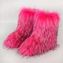 Valpeak Snow Boots for Women 2024 Furry Boots Winter Knee High Flat Heel Fluffy Faux Fur Boots