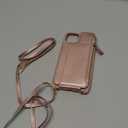 Cavor for iPhone 15 Plus Wallet Case with Card Holder for Women, for iPhone 15 Plus Case with Strap,Crossbody Lanyard and Wristlet Zipper Pocket Phone Cover-Rose Gold