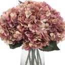 5Pcs Artificial Fake Flowers Plants Silk Hydrangea 1 Flower Head Arrangements Wedding Bouquets Decorations Plastic Floral Table Centerpieces Home Kitchen Garden (Dusty Pink)