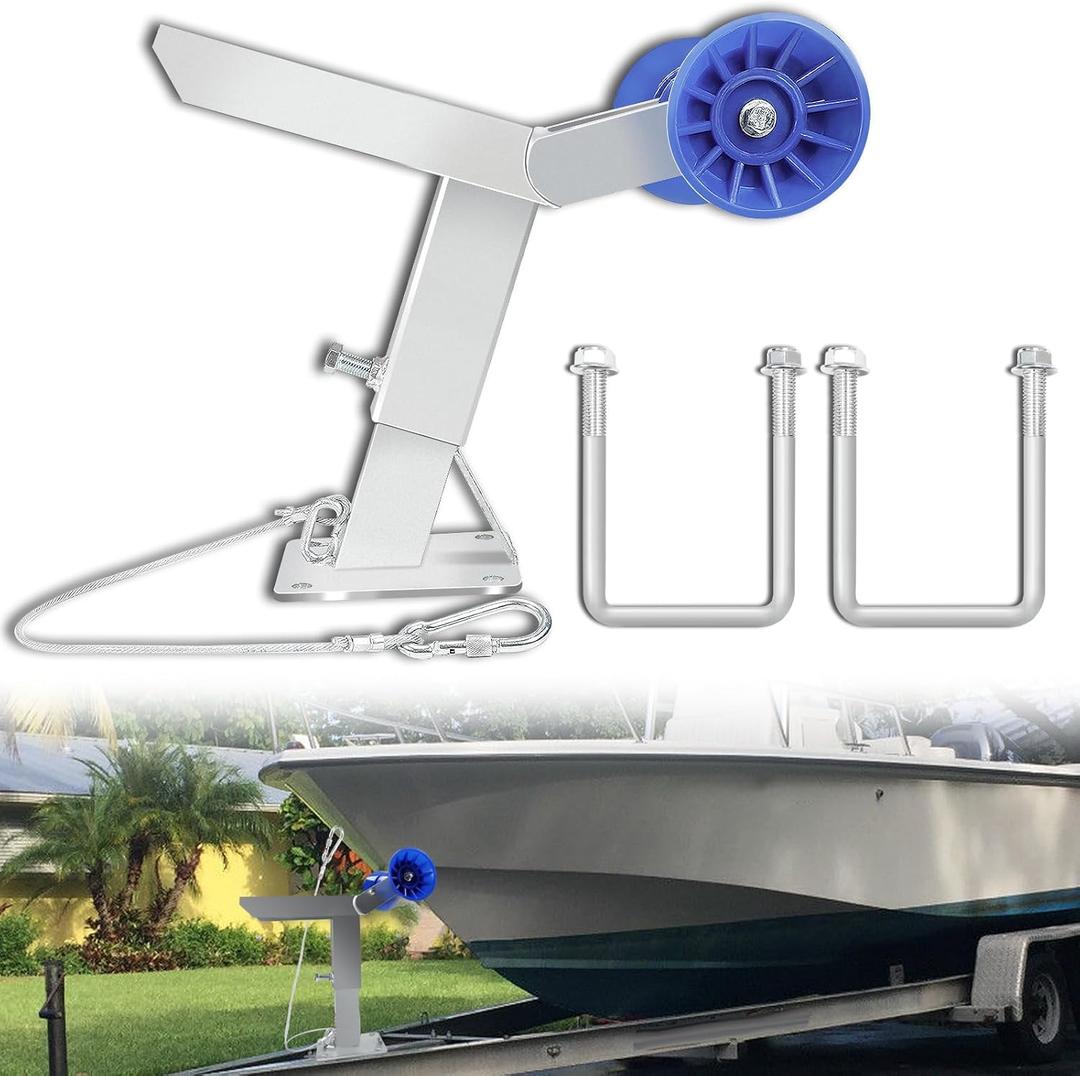 Boat Trailer Winch Post with Roller, Fits 3"" W x 4"" H Trailer Drawbar, Boat Trailer Winch Stand, Adjustment Height Boat Winch Mount, silver