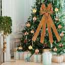 17 Pcs Brown Christmas Tree Decorations Set Large Velvet Wreath Bow 16 Christmas Ball Ornaments Holiday Tree Topper Bows Stripe Dot Hanging Ball for Party Staircase Fireplace