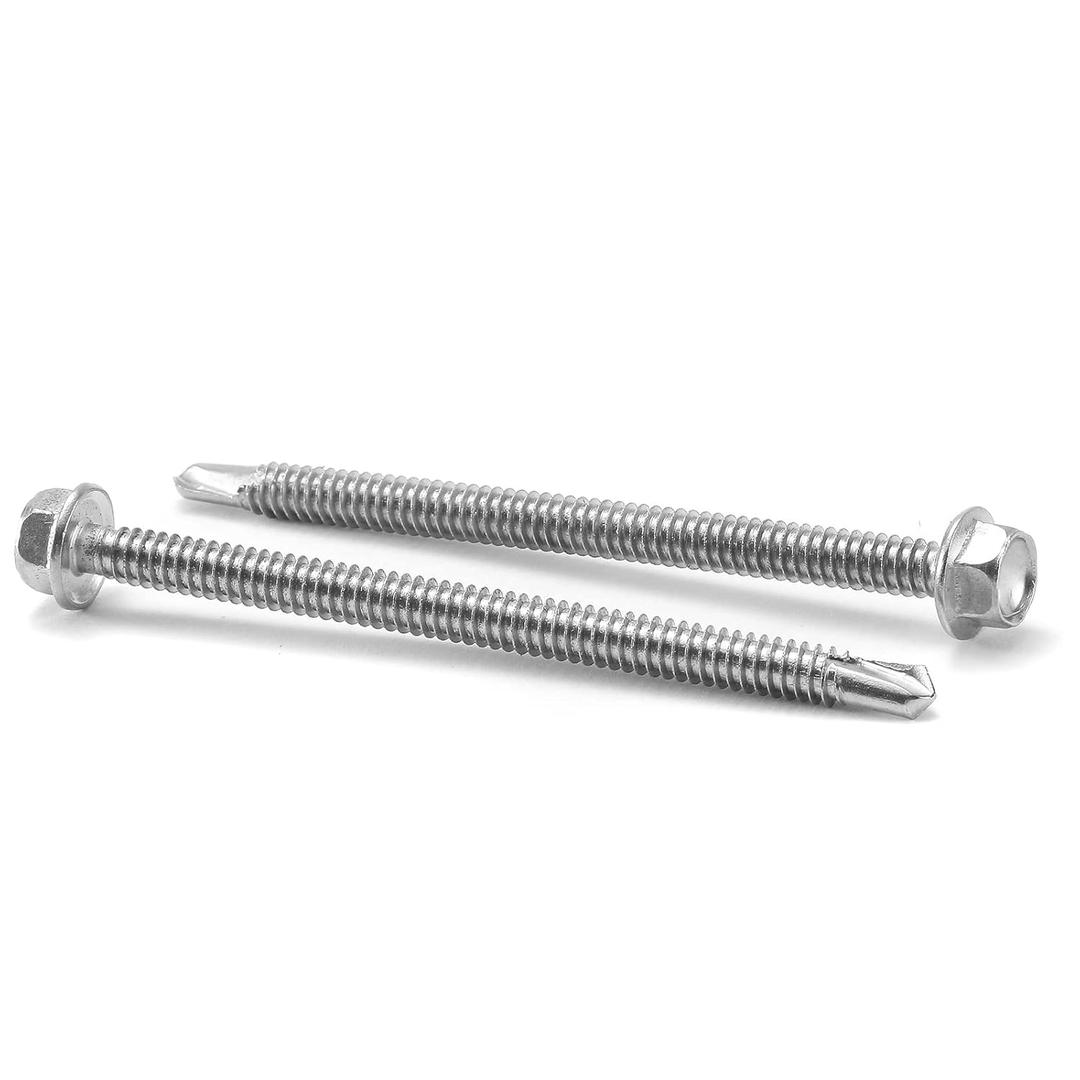#12 x 3" Sheet Metal Screws 100PCS 410 Stainless Steel Hex Washer Head Fast Self Tapping Screws by SG TZH