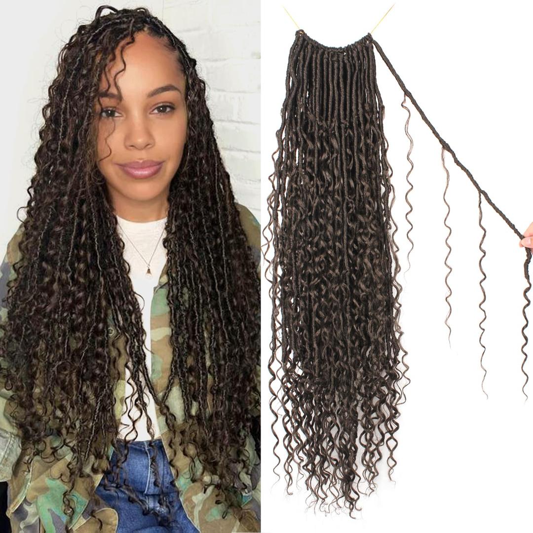 Goddess Locs Crochet Hair 30 Inch Faux Locs Crochet Pre-looped Boho Faux Loc with Curly Ends 8 Packs Long Bohemian River Loc Crochet Hair for Black Women(30Inch,4#)