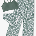 NECIOUS Girls Swimsuit, 3 Piece Bikini Bathing Suit Tropical Floral Swimwear with Cover Up Pants 9-10Y Green Floral