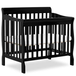 Dream On Me Aden 4-in-1 Convertible Mini Baby Crib, GREENGUARD Gold & BSA Certified, Sustainable Pinewood, Non-Toxic Finish, 3 Mattress Heights, Converts to Mini Day & Twin-Size Bed - Black