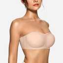 OEAK Womens Strapless Bras Jelly Push Up Bandeau Bra Non Slip Wireless Supportive Padded Bras Seamless Comfortable Tube Bra (Beige, M)