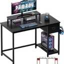 Pamray 39 Inch Computer Desk with Monitor Stand Small Home Office Desks with Non-Woven Storage Drawer for Bedroom Study Table Writing and Work Desk Black