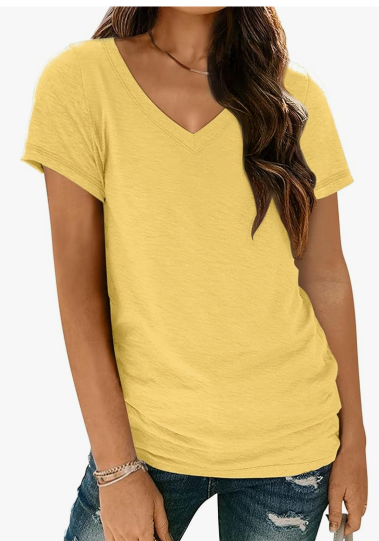 AUTOMET T-Shirts Short Sleeve V Neck Tees Tops for Women Fashion Trendy Lightweight Soft Casual Summer Outfits Clothes 2026, Size S