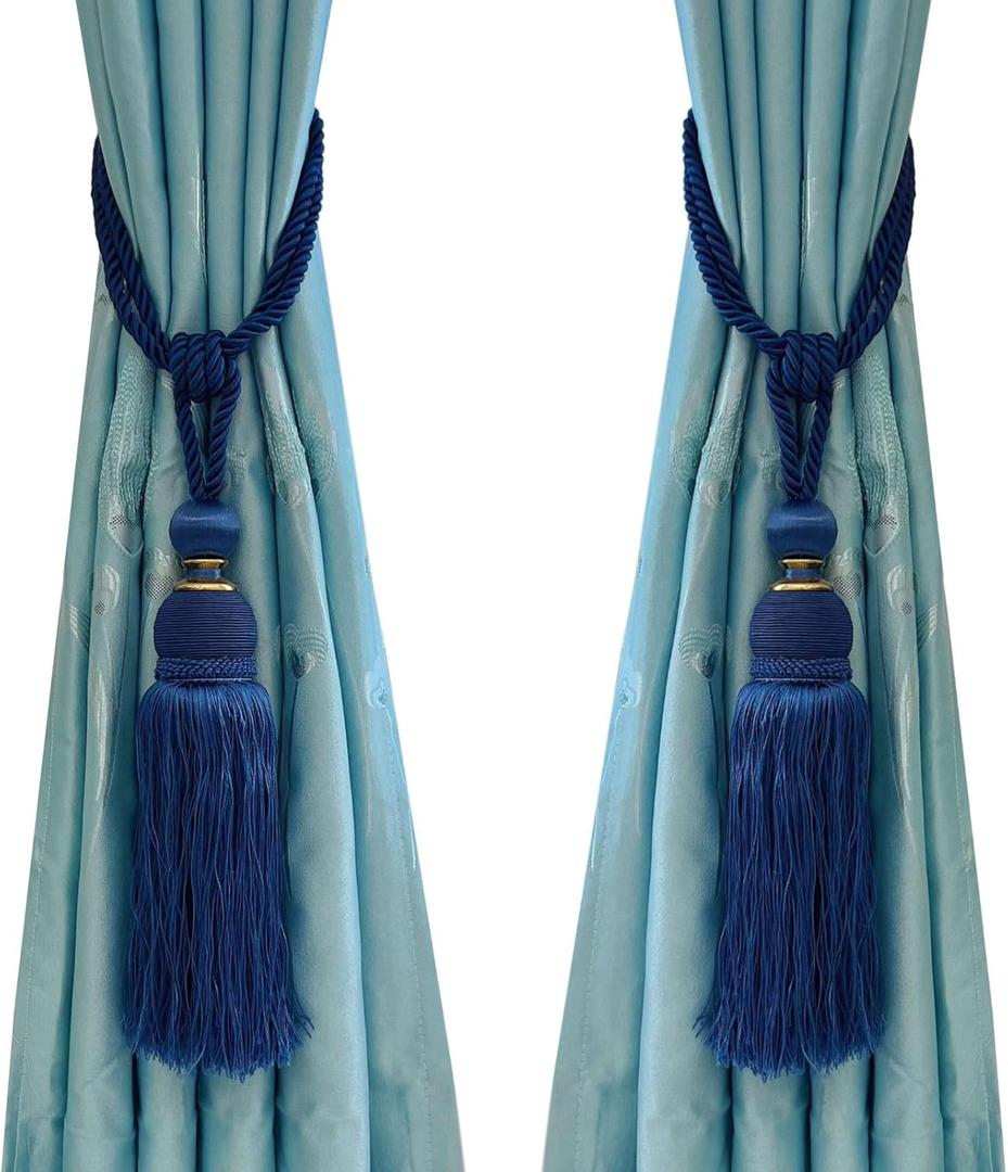 Selling Wonderful Curtain Holdbacks Curtains Tiebacks Home Decorative Braided Buckle Fastener Accessories Window Drapery Ball Tassels Tiebacks, Set of 2 (Blue)