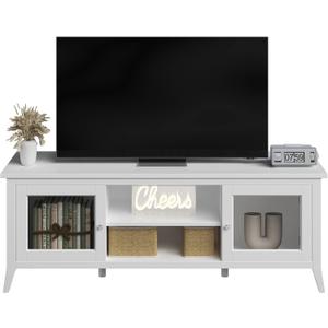 TV Stand - 55-inch Storage Cabinet with 2 Cubbies and 2 Shelves - Entertainment Center for Living Room, Bedroom, or Entryway by Lavish Home (White)