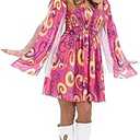 70s Fancy Dress Women, Hippy Fancy Dress for Women, Womens Hippie Costume, Gogo Girl Costume Women L