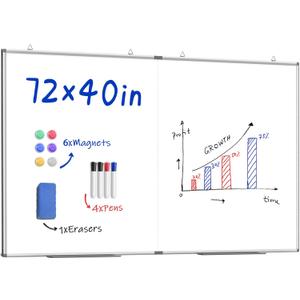 72"X 40" Large Magnetic Dry Erase Whiteboard, Removable Wall Hanging Board with 4 Pens & 1 Dry Erasers & 6 Magnets, Sliver Aluminum Frame White