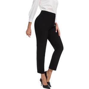 Women's High Waisted Dress Pants Straight Leg Business Trousers with Pockets Stretch Fabric for Office Work Casual (Black)