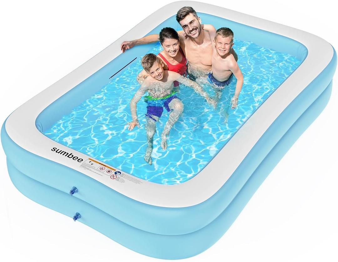 Sumbee Inflatable Swimming Kiddie Pool for Adults Kids Ages 4-8-12, Size 103" X 69" X 20" Rectangle Blow Up Family Pool for Children Backyard Outdoor Garden Summer Water Party Full-Sized Light Blue