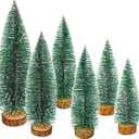 6 Pcs Mini Christmas Trees Bottle Brush Trees, Miniature Pine Christmas Tree Tabletop Mini Snow Frost Trees with Wooden Base for Christmas Holiday Decorations