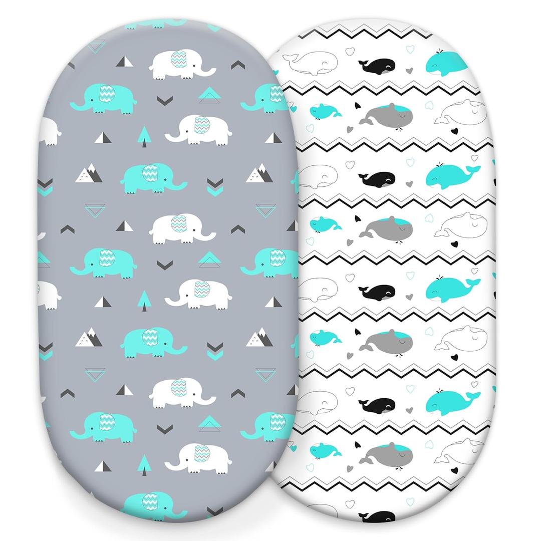 Stretch Fitted Bassinet Sheet Set BROLEX 2 Pack Cradle Sheets for Bassinet Pad/Mattress,Unisex Boys Girls,Ultra Soft,Elephant Whale