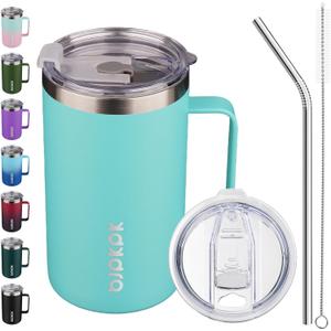 BJPKPK Insulated Coffee Mug with 2 Lids, 25oz Stainless Steel Insulated Tumbler with Handle, Double Wall Vacuum Coffee Cups, BPA Free Travel Mug for Coffee, Tea and Drinks, Turquoise