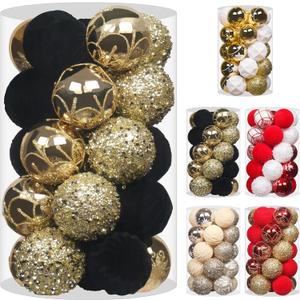 2.36In Velvet Christmas Ball Ornaments, 25PCS Black/Gold Flocked Christmas Tree Hanging Decorations, for Home Holiday Wedding Indoor Xmas Party Decor.