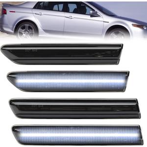NJSBYL Front Rear LED Side Marker Lights for 2004 2005 2006 2007 2008 Acura TL Smoked Lens Left&Right White LED Sidemarker Turn Signal Light Lamps Parking light