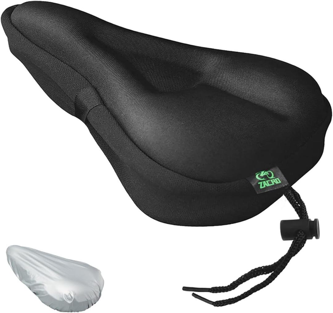 Zacro Bike Seat Cushion - Gel Padded Bike Seat Cover for Men Women Comfort, Extra Soft Exercise Bicycle Seat Compatible with Peloton, Outdoor & Indoor Bike Saddles (Black(silver waterproof cover))